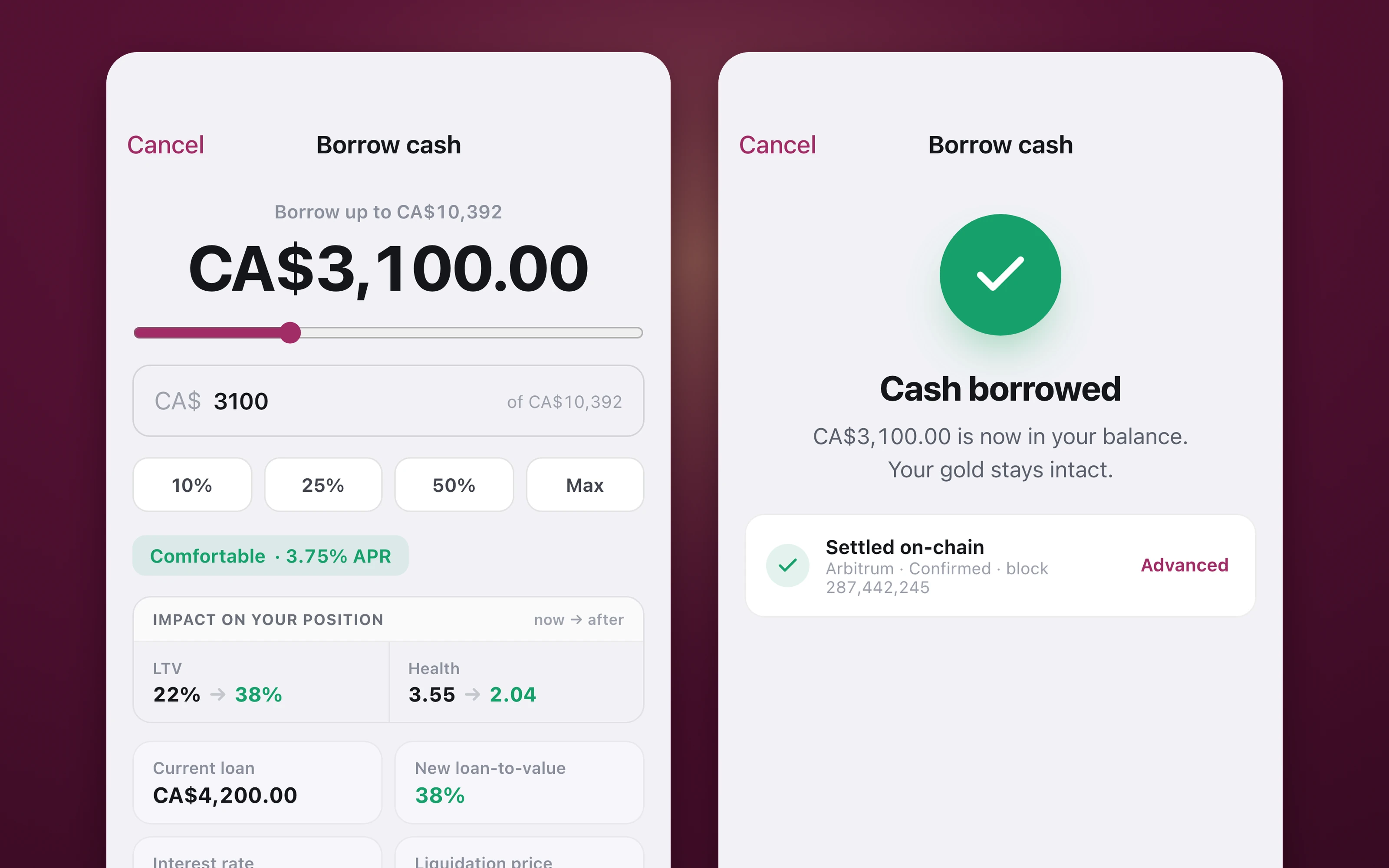 Auri on the phone: borrowing cash against gold and the on-chain receipt